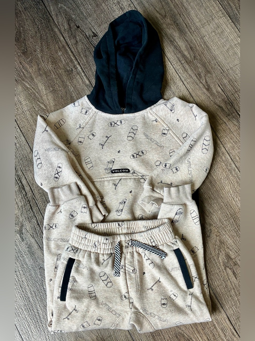 Volcom Beige Kids Hoodie & Jogger Set with Black Hood
